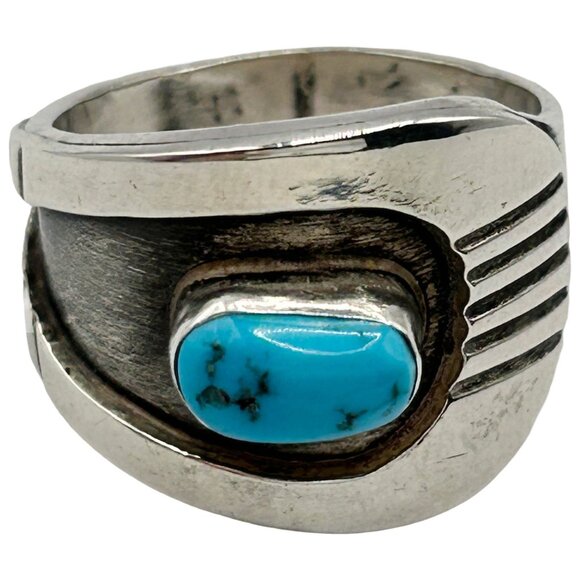Vintage 925 Sterling Silver Native American Turquoise Ring - Size 7.5 - Picture 1 of 7